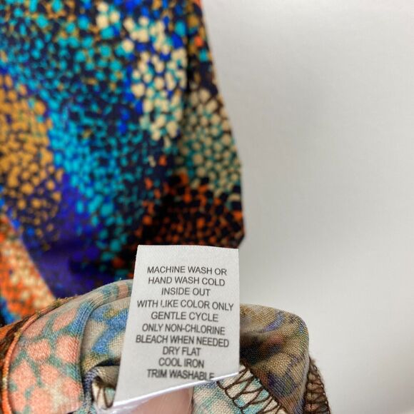 London Style Faux Wrap Dress Size 10 Colorful Artsy Abstract Print Belt Detail - Picture 6 of 7